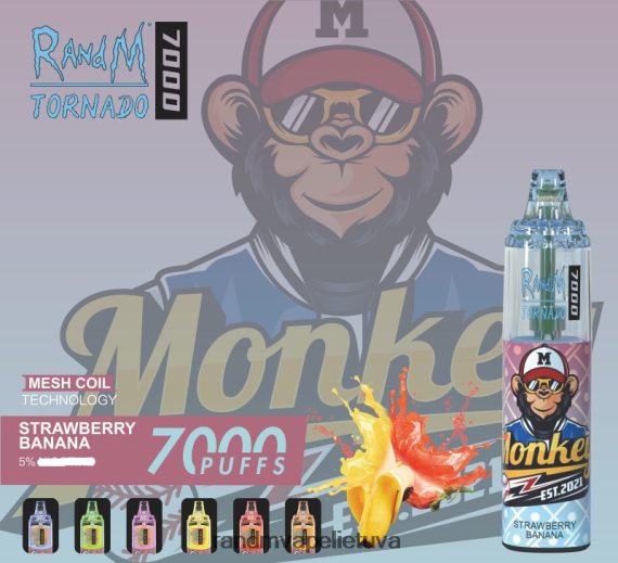 RandM Tornado 7000 oro srauto valdymo vape prietaisas 1vnt braškinis bananas RandM tornado vape - FPX6RL182