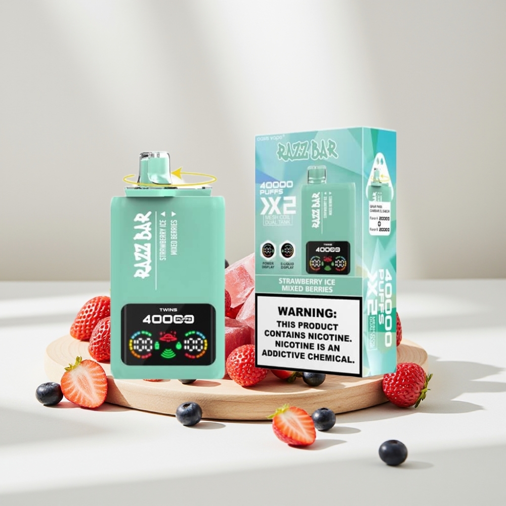 Razz Bar 40000 Puffs Disposable Vape BRAŠKINIS LEDAS & MĖŠINIŲ UOGŲ 40000 Puffs 1.0Ω×2 650mAh
