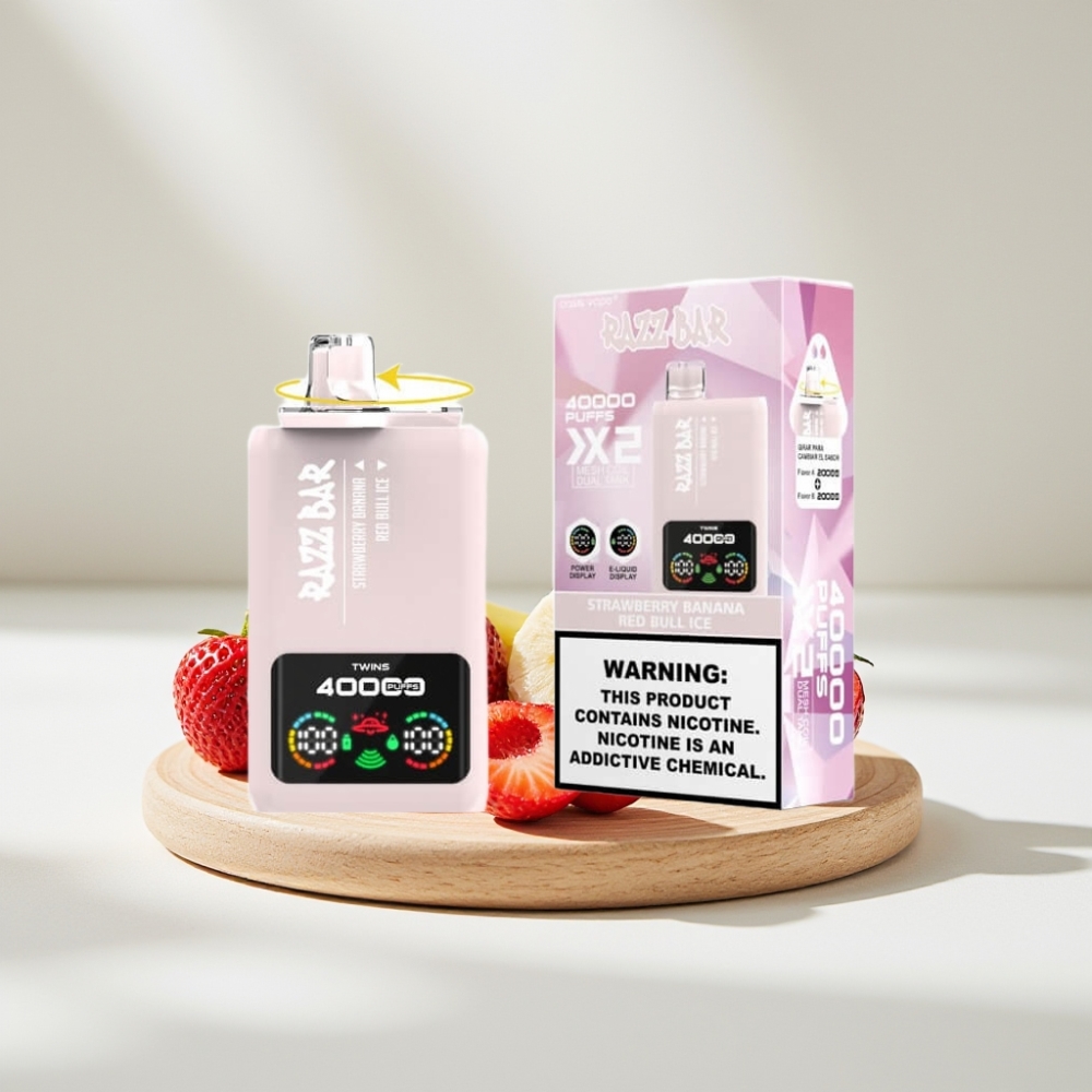 Razz Bar 40000 Puffs Disposable Vape BRAŠKĖS BANANAS & RED BULL ICE, 40000 Puffs, 650mAh