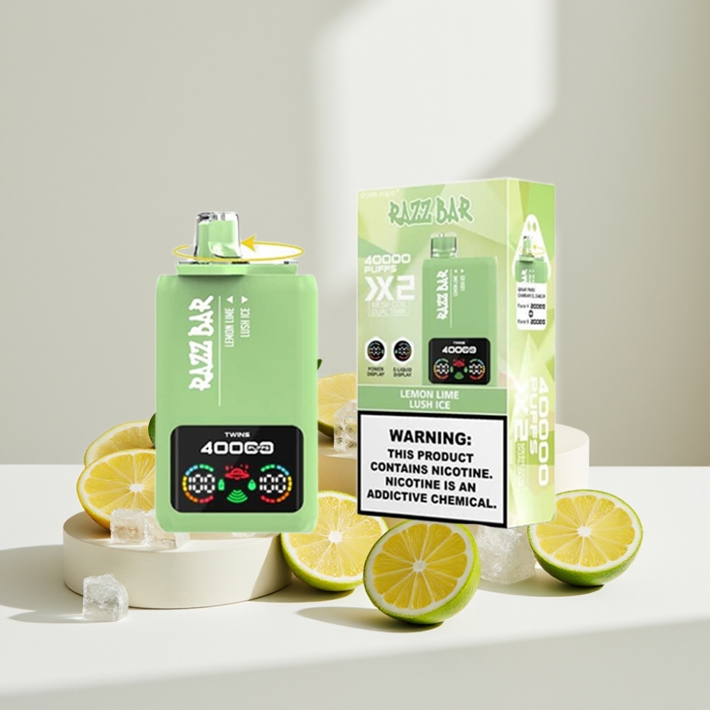 Razz Bar 40000 Puffs Disposable Vape CITRINŲ LAIŠKAS & ŠALTAS LEDAS, Power Screen, 1.0Ω×2, Type-C