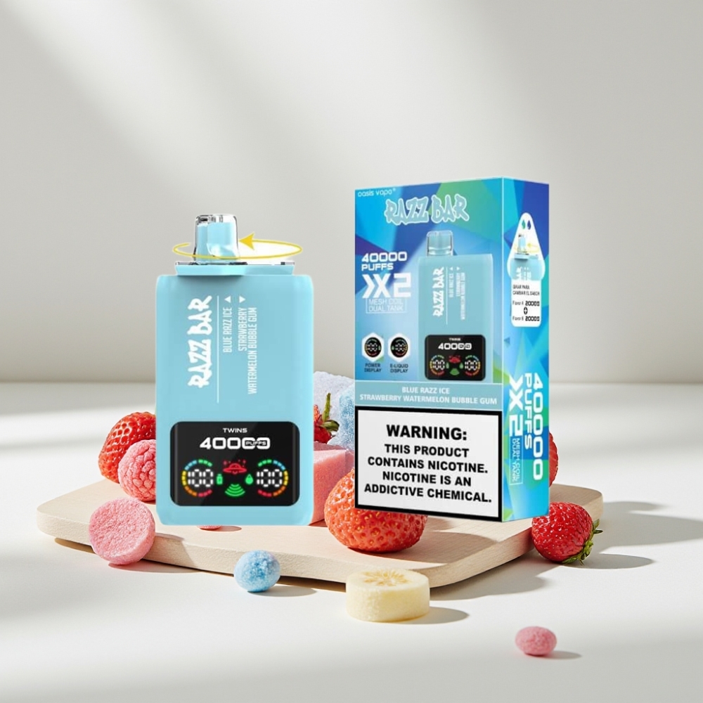 Razz Bar 40000 Puffs Disposable Vape MĖLYNA ŠALDYTOJI AVĖTĖ-TRAGIŠKAS VANDENMELIONAS KAVAIČIŲ GUMOS, 40000 Puffs, 650mAh