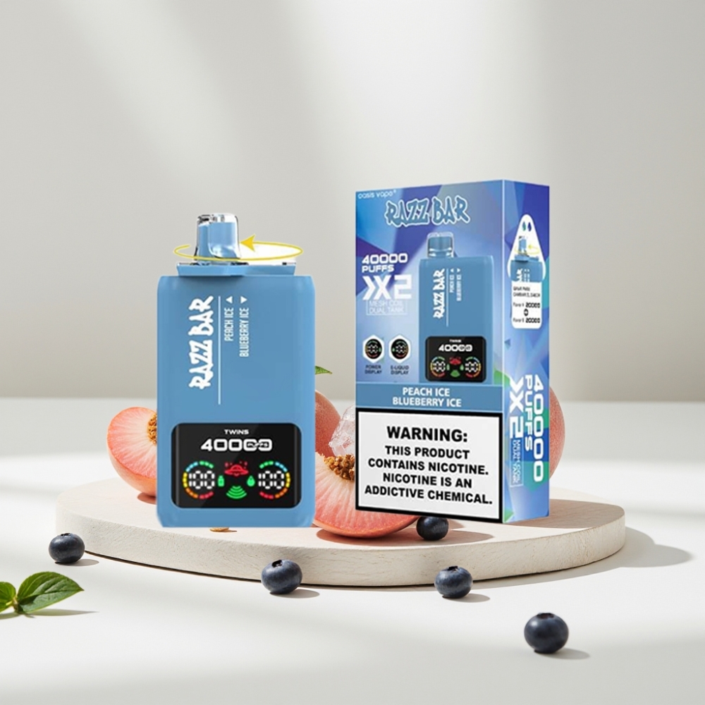 Razz Bar 40000 Puffs Disposable Vape PEACH ICE & BLUEBERRY ICE (40000 Puffs, 1.0Ω×2, Type-C, 2%/5%)