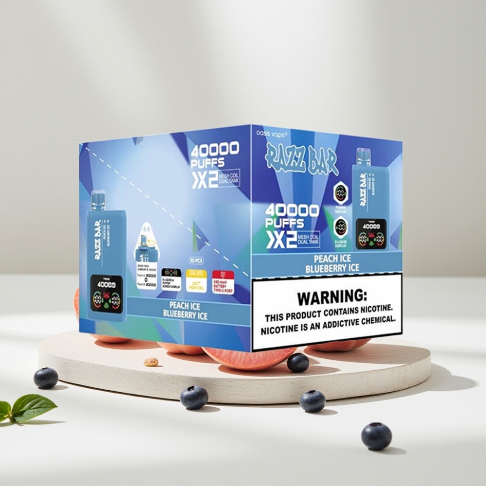 Razz Bar 40000 Puffs Disposable Vape PEACH ICE & BLUEBERRY ICE (40000 Puffs, 1.0Ω×2, Type-C, 2%/5%)