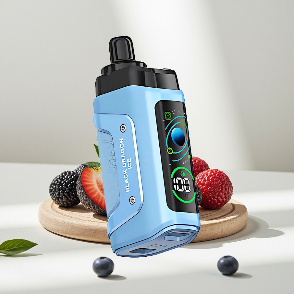 Razz Bar 45000 Puffs Disposable Vape Juodojo Drakono Ledas, 45000 Puffs, Type-C, 20 mg/ml