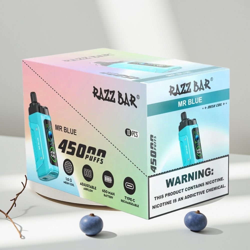 Razz Bar 45000 Puffs Disposable Vape Mėlynasis, 45000 Puffs, 1.0 Ohm, 650 mAh