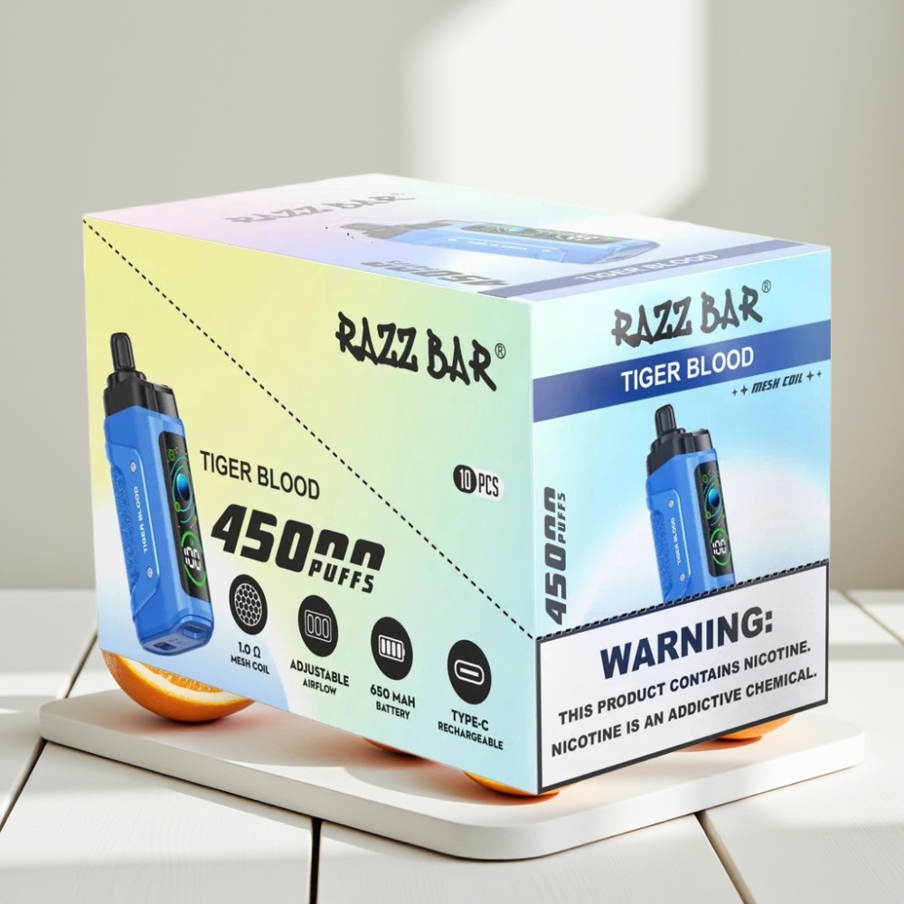 Razz Bar 45000 Puffs Disposable Vape Tigro Kraujas, 45000 Puffs, 1.0 Ohm, 650 mAh