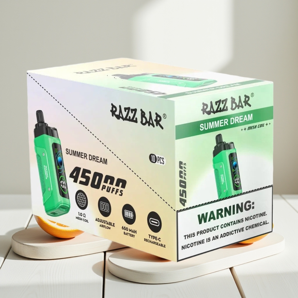 Razz Bar 45000 Puffs Disposable Vape Vasara Svajonė 45000 Puffs, 1.0 Ohm, 650 mAh