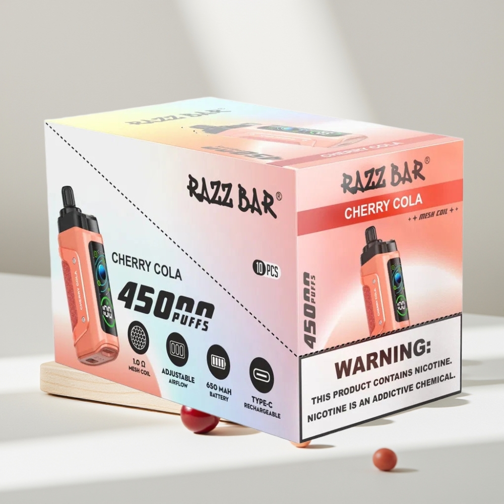 Razz Bar 45000 Puffs Disposable Vape Vyšnių Kola, 45000 Puffs, 1.0 Ohm, 650 mAh