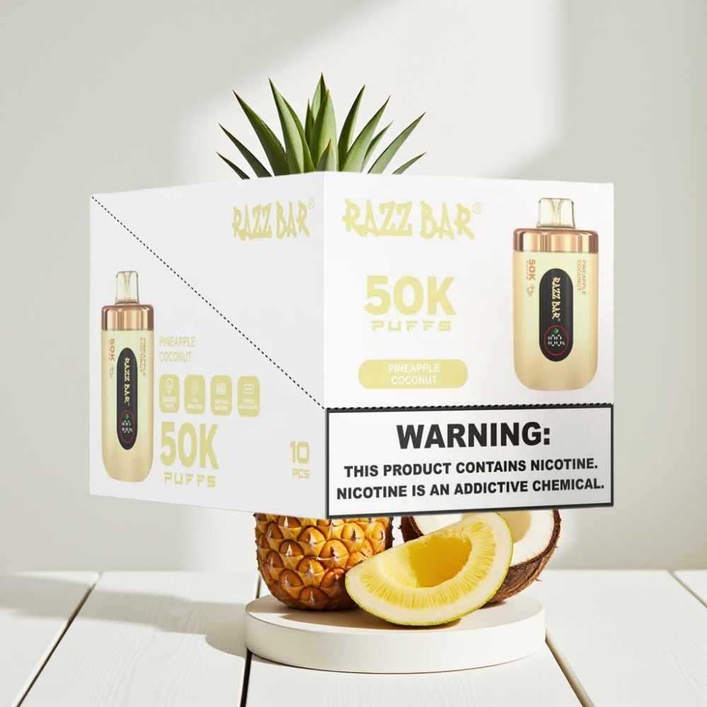 Razz Bar 50K Puffs Disposable Vape Ananasas Kokosas, 50000 Puffs, Type-C