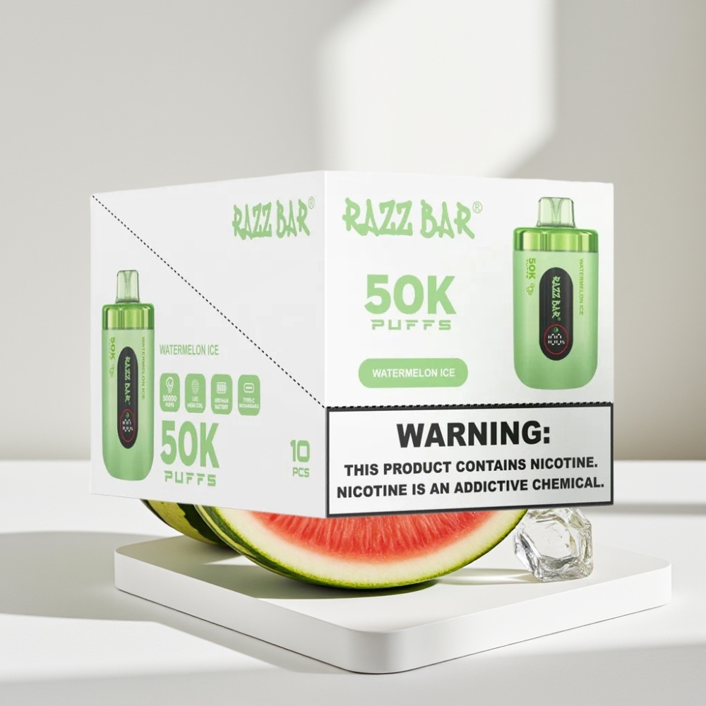 Razz Bar 50K Puffs Disposable Vape Arbūzas su Mėtų Skoniu, 50000 Puffs, 1.0 Ohm, Type-C