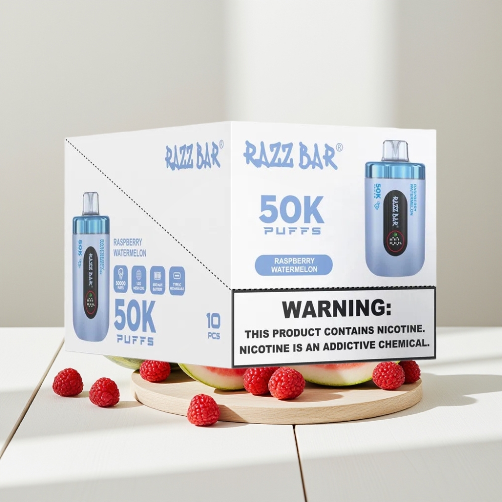 Razz Bar 50K Puffs Disposable Vape Avietė Arbūzas, 50000 Puffs, Type-C, 2% Nikotino