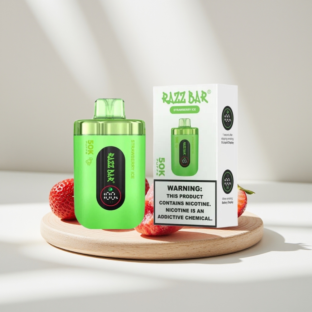 Razz Bar 50K Puffs Disposable Vape Braškės Ledas, 50000 Puffs, 1.0 Ohm, Type-C