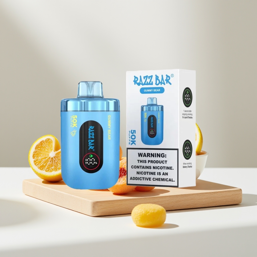 Razz Bar 50K Puffs Disposable Vape Guminukas ir Razz Bar 50K Puffs, 50000 traukimų, 1.0 Ohm, Type-C