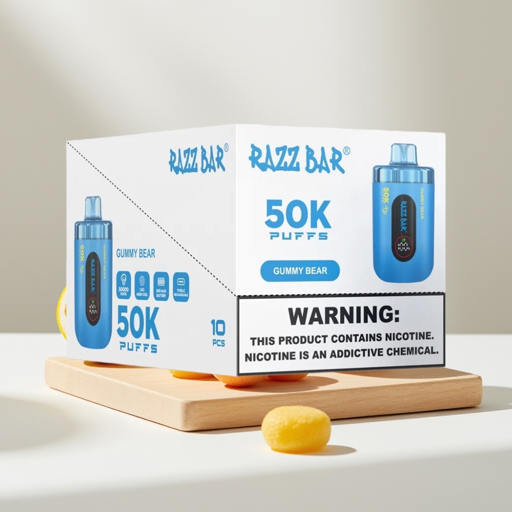 Razz Bar 50K Puffs Disposable Vape Guminukas ir Razz Bar 50K Puffs, 50000 traukimų, 1.0 Ohm, Type-C