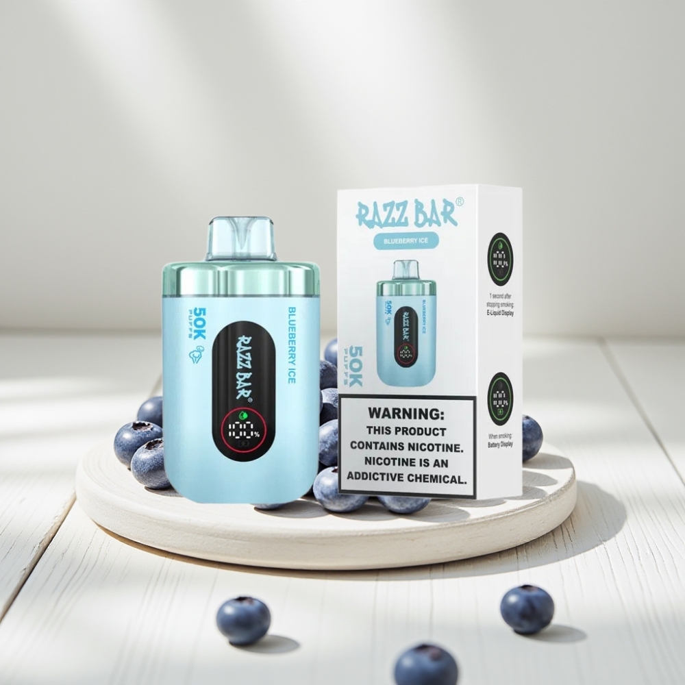 Razz Bar 50K Puffs Disposable Vape Mėlynųjų Uogų Ledas, 50000 Puffs, 1.0 Ohm, Type-C