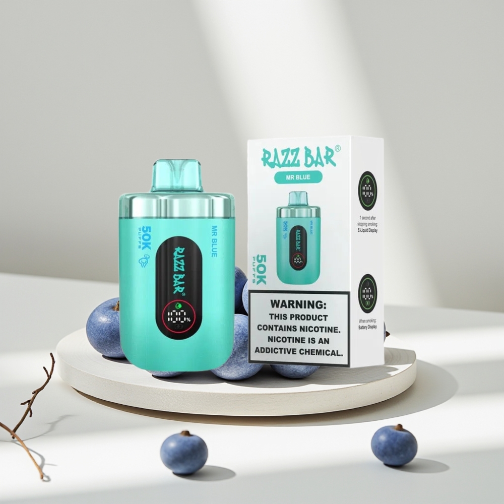 Razz Bar 50K Puffs Disposable Vape Mėlynasis, 50000 traukimų, 1.0 Ohm, Type-C