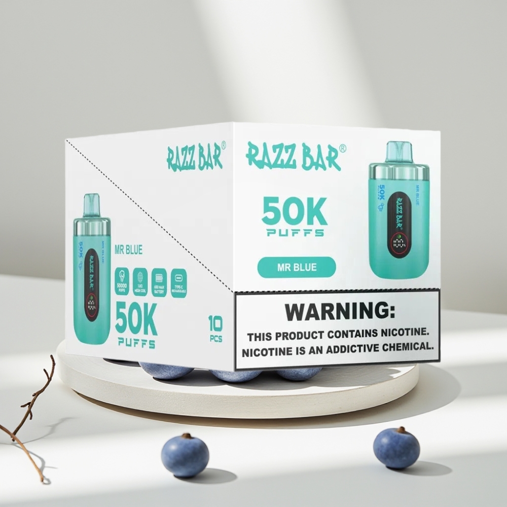 Razz Bar 50K Puffs Disposable Vape Mėlynasis, 50000 traukimų, 1.0 Ohm, Type-C