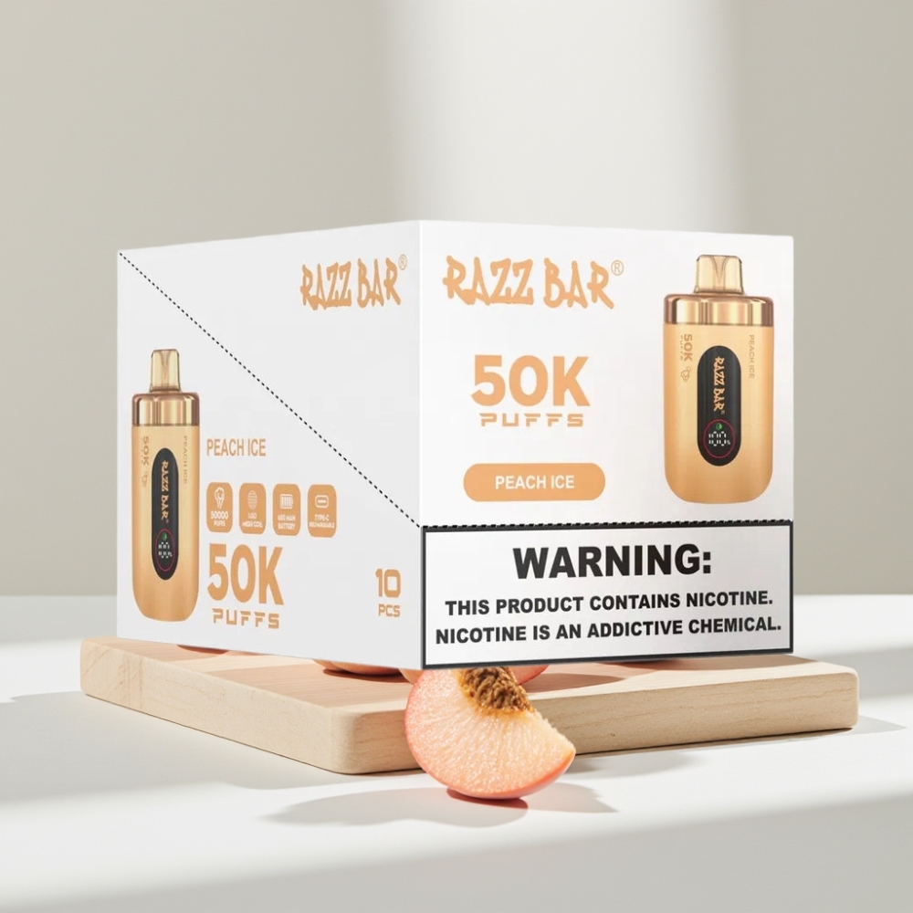 Razz Bar 50K Puffs Disposable Vape Persikų Ledas 50000 Puffs 2% Nikotino