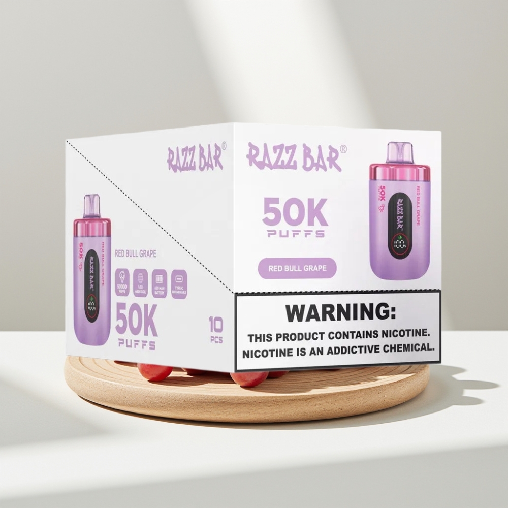 Razz Bar 50K Puffs Disposable Vape Raudonojo Buliaus Vynuogė, 50000 Puffs, 1.0 Ohm, Type-C