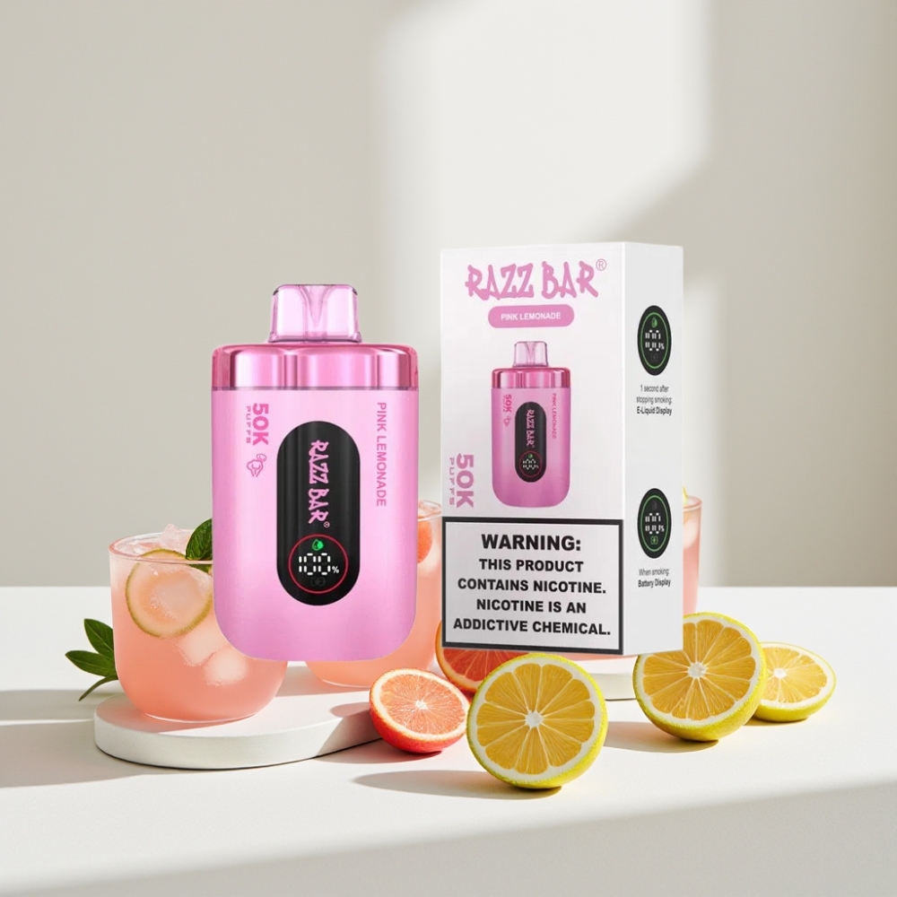 Razz Bar 50K Puffs Disposable Vape Rožinė Limonadė, 50000 Puffs, Type-C