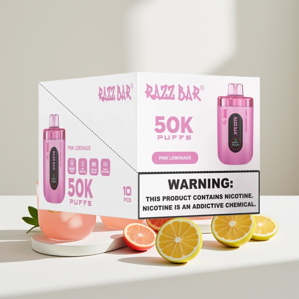 Razz Bar 50K Puffs Disposable Vape Rožinė Limonadė, 50000 Puffs, Type-C